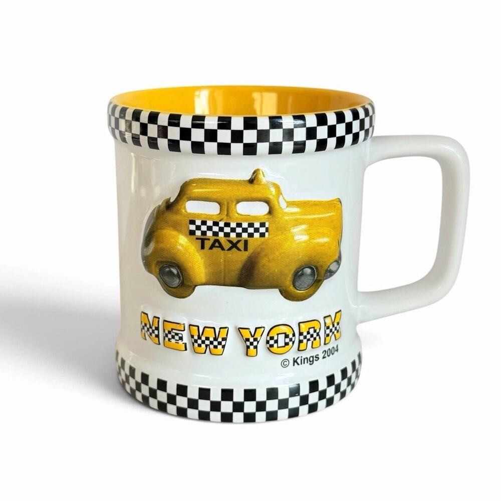 Kings 2004 New York NYC Yellow Taxi Cab 3D Embossed Ceramic Mug Checkered